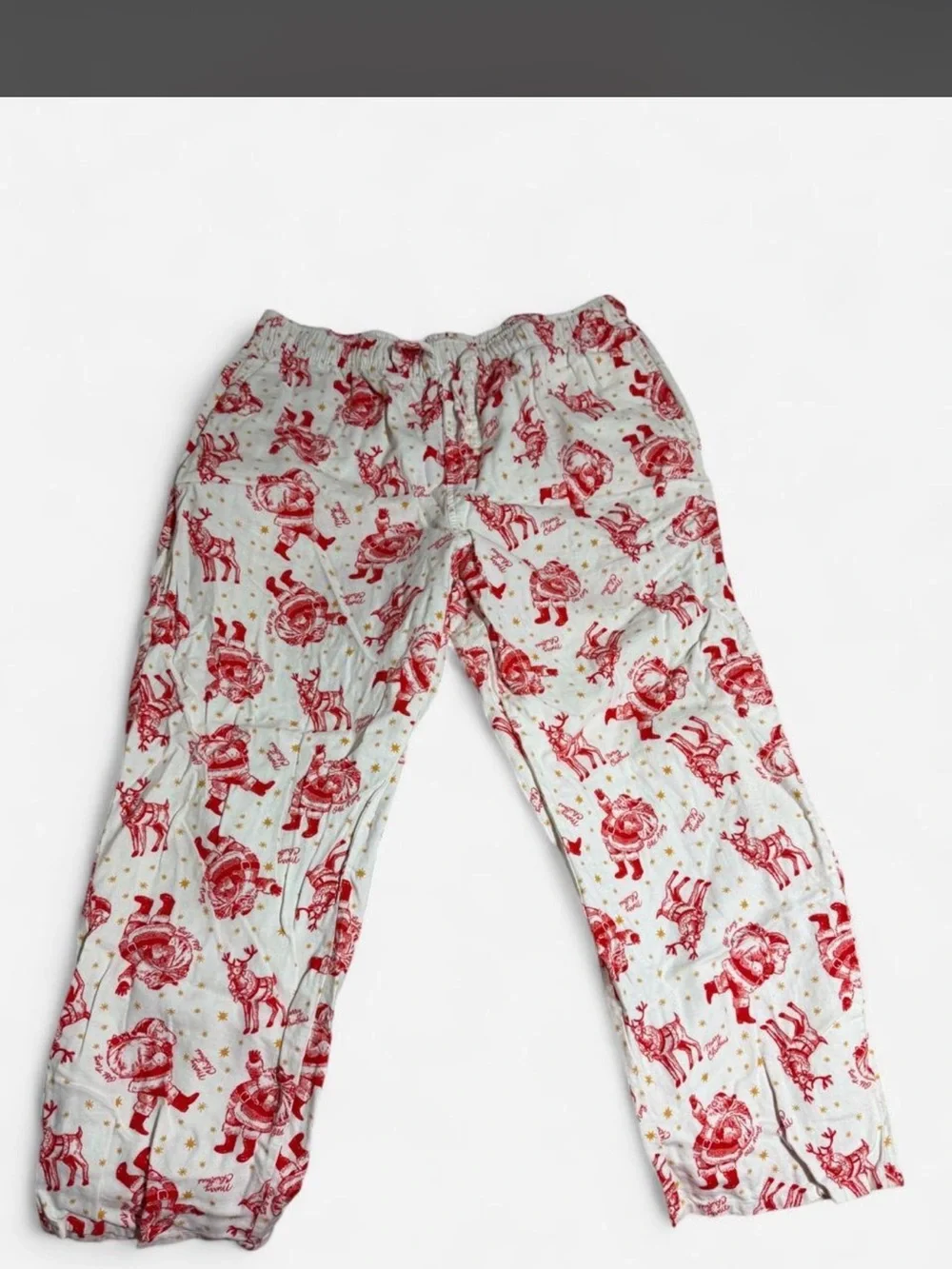 Red Santa Print Pajama Pants - White/Red